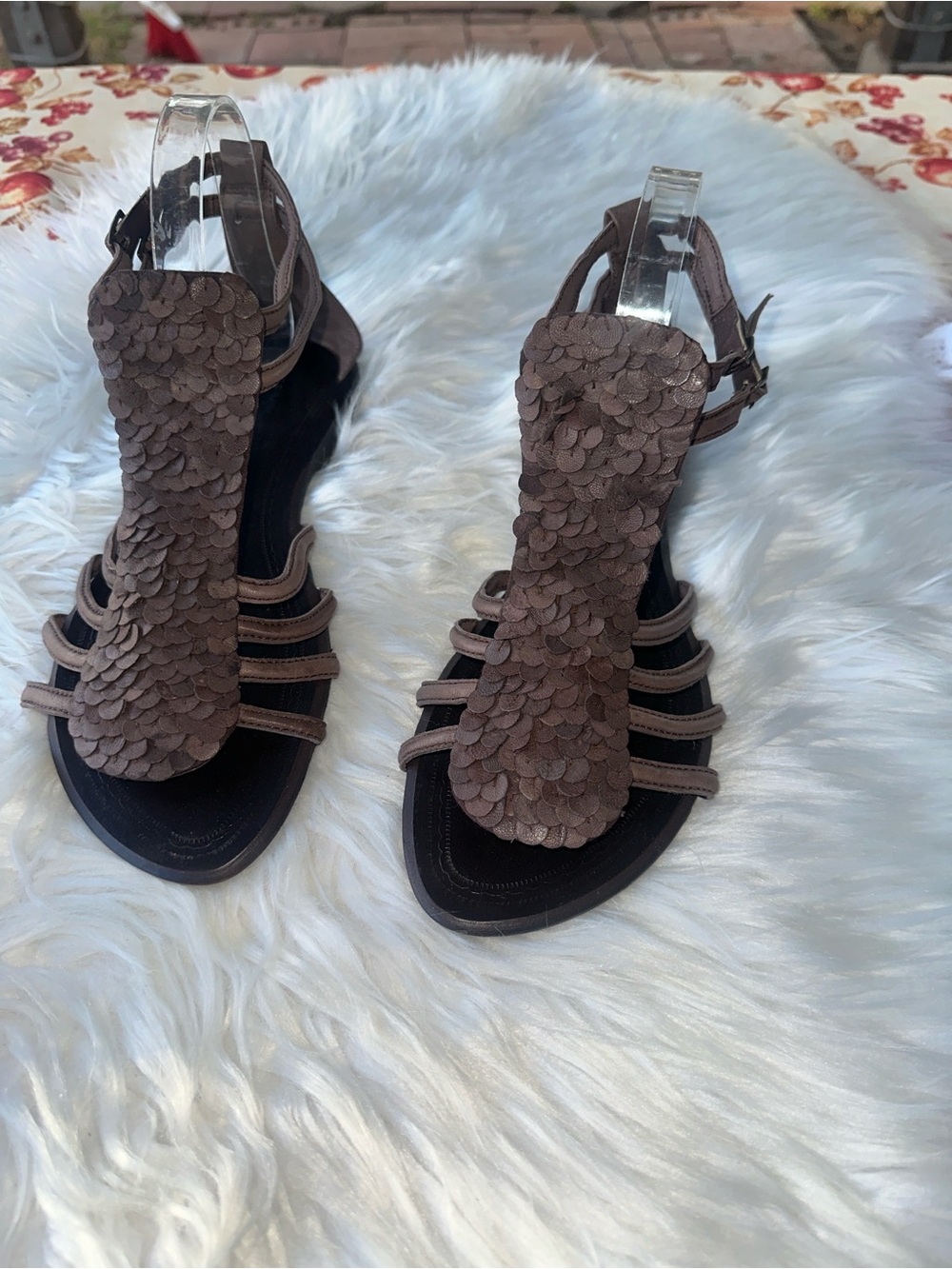 Antik Batik Leather Brown Scale Strap Sandals